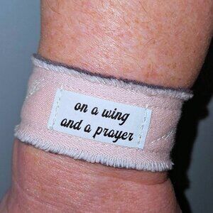 On a Wing and a Prayer Pink Bracelet Cuff Inspirational Quote  Hippie Jewelry